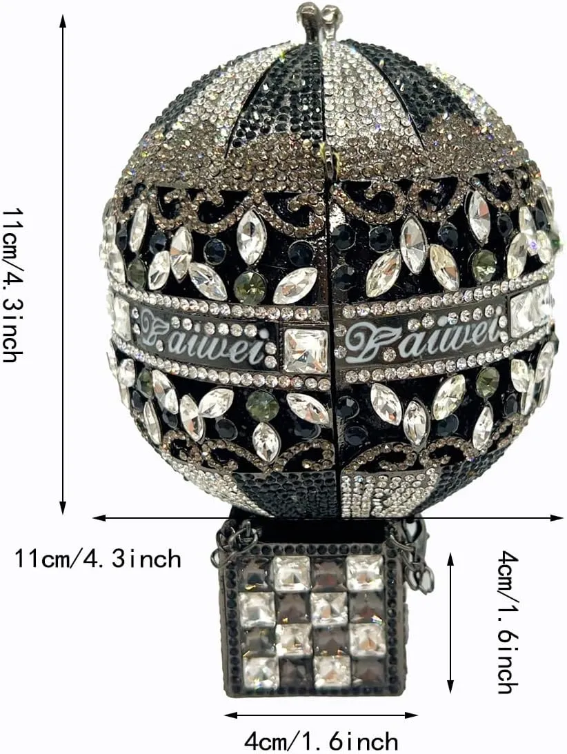 Women Novelty Hot Air Balloon Rhinestone Clutch Purse Glitter Crystal Evening Handbag for Party Cocktail Wedding
