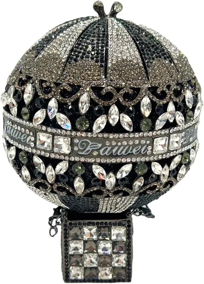 Women Novelty Hot Air Balloon Rhinestone Clutch Purse Glitter Crystal Evening Handbag for Party Cocktail Wedding