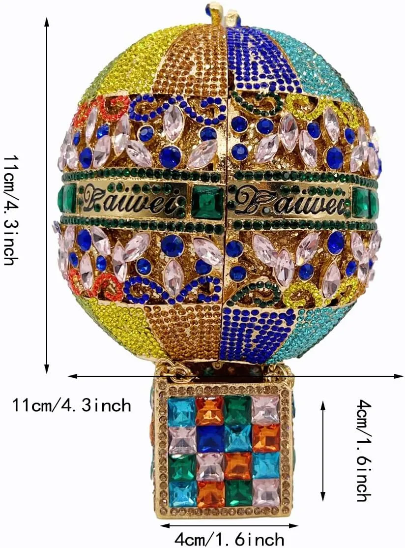 Women Novelty Hot Air Balloon Rhinestone Clutch Purse Glitter Crystal Evening Handbag for Party Cocktail Wedding
