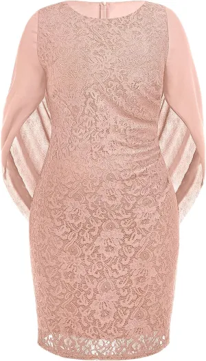 Women Plus Size Wedding Guest Dresses - Cape Sleeve Cocktail Church semi Formal lace Dress