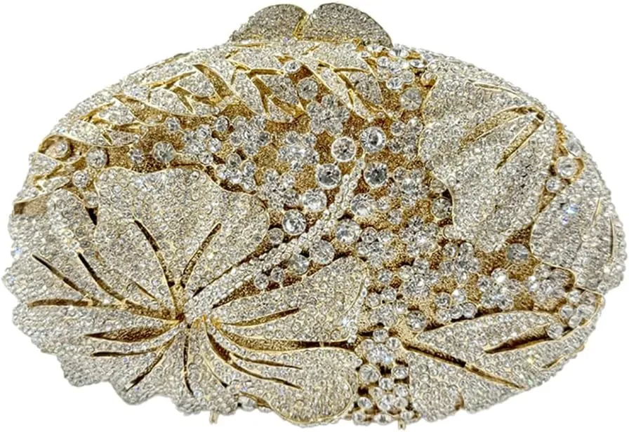Women Sparkly Flower Diamonds Evening Bag Crystal Clutch Purse Rhinestone Bridal Clutch for Wedding Party Prom