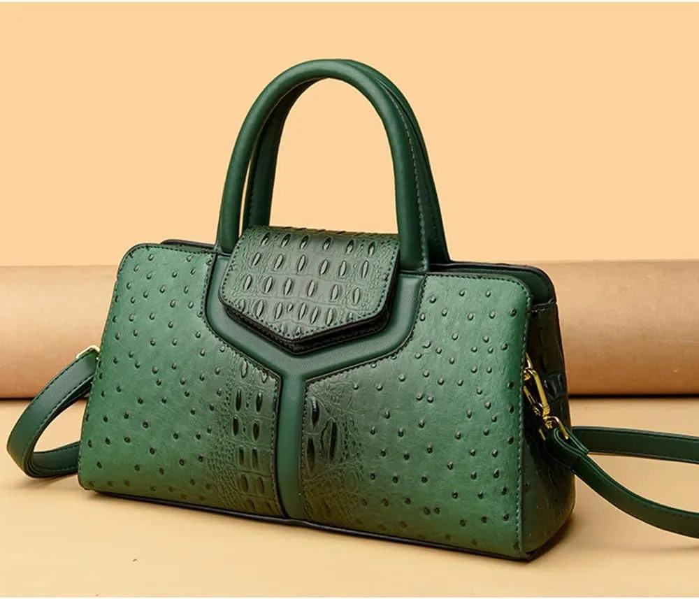 Women Top Handle Handbags Embossed Design Satchel Bag Crocodile Pattern Horizontal Long Purse Flap Shoulder Bag Totes