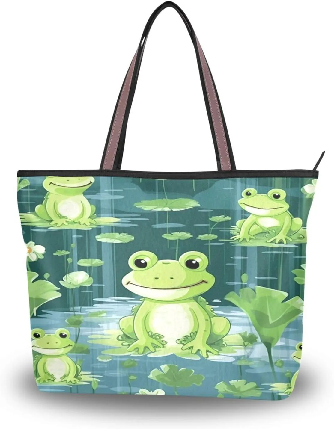 Women Tote Bags Pond Flowers Floral Frog Top Handle Satchel Handbags Shoulder Bag for Shopping 20847487