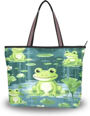 Women Tote Bags Pond Flowers Floral Frog Top Handle Satchel Handbags Shoulder Bag for Shopping 20847487