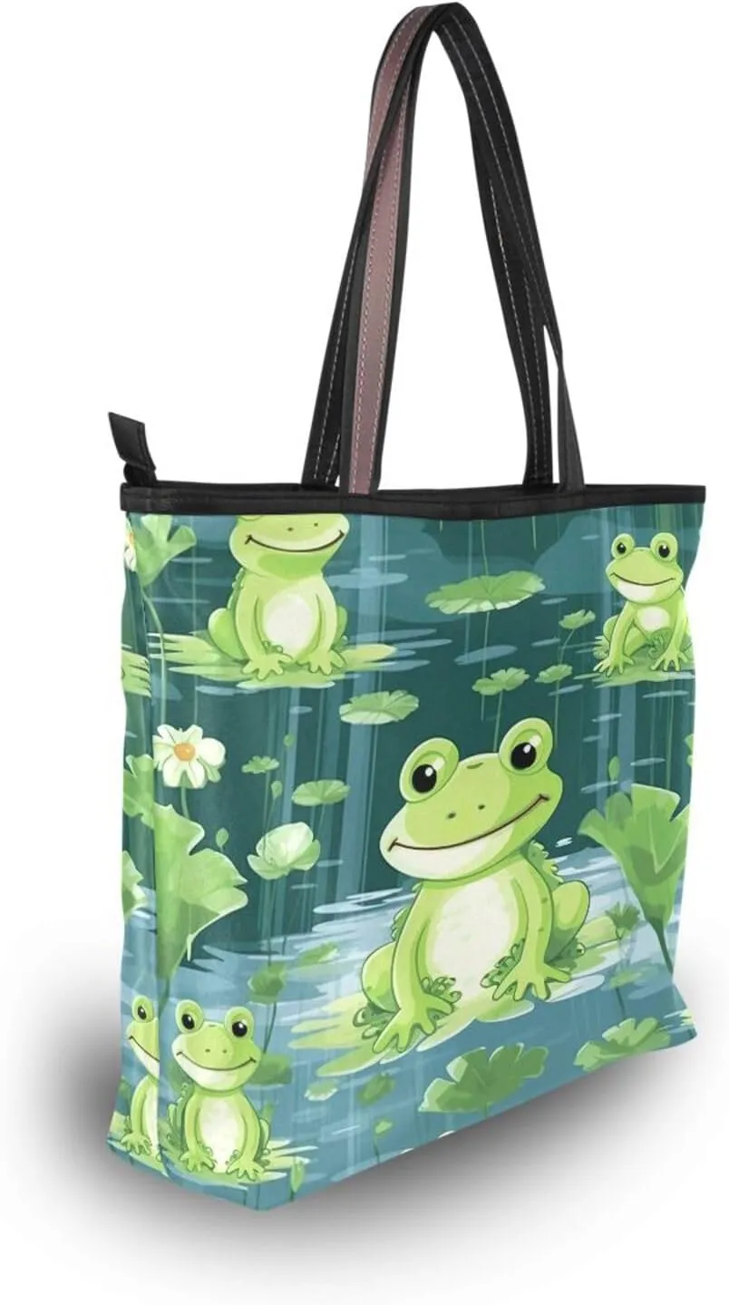 Women Tote Bags Pond Flowers Floral Frog Top Handle Satchel Handbags Shoulder Bag for Shopping 20847487