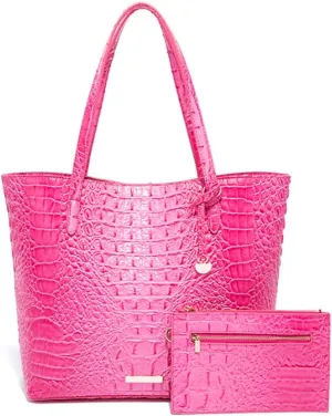 Women Tote Purses Crocodile-Embossed Pattern Shoulder Bag 2pcs PU Top Handle Handbag and Wallet