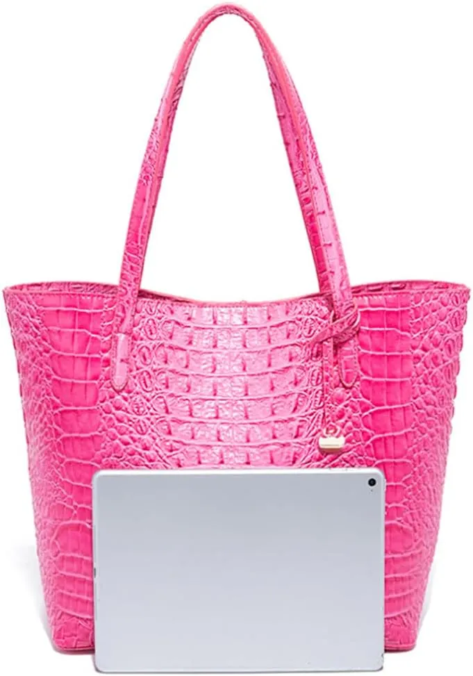 Women Tote Purses Crocodile-Embossed Pattern Shoulder Bag 2pcs PU Top Handle Handbag and Wallet