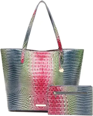 Women Tote Purses Crocodile-Embossed Pattern Shoulder Bag 2pcs PU Top Handle Handbag and Wallet