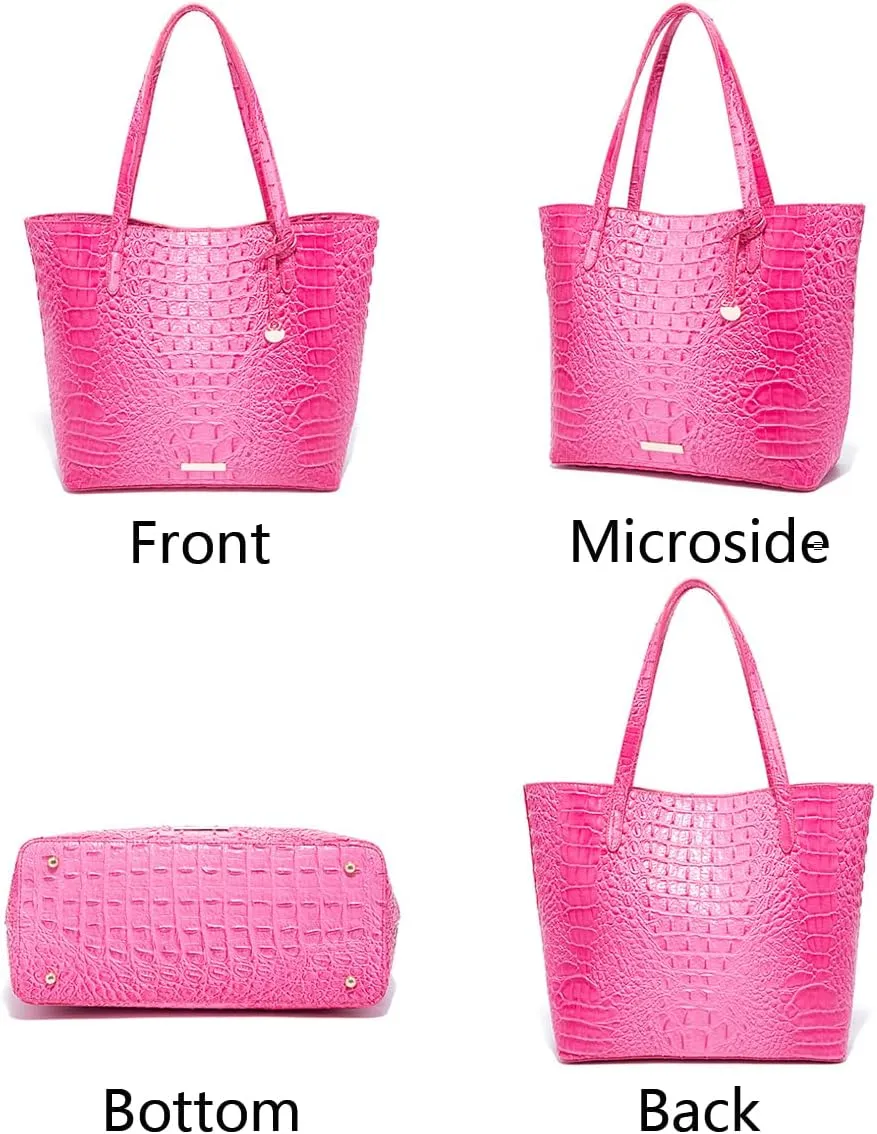Women Tote Purses Crocodile-Embossed Pattern Shoulder Bag 2pcs PU Top Handle Handbag and Wallet