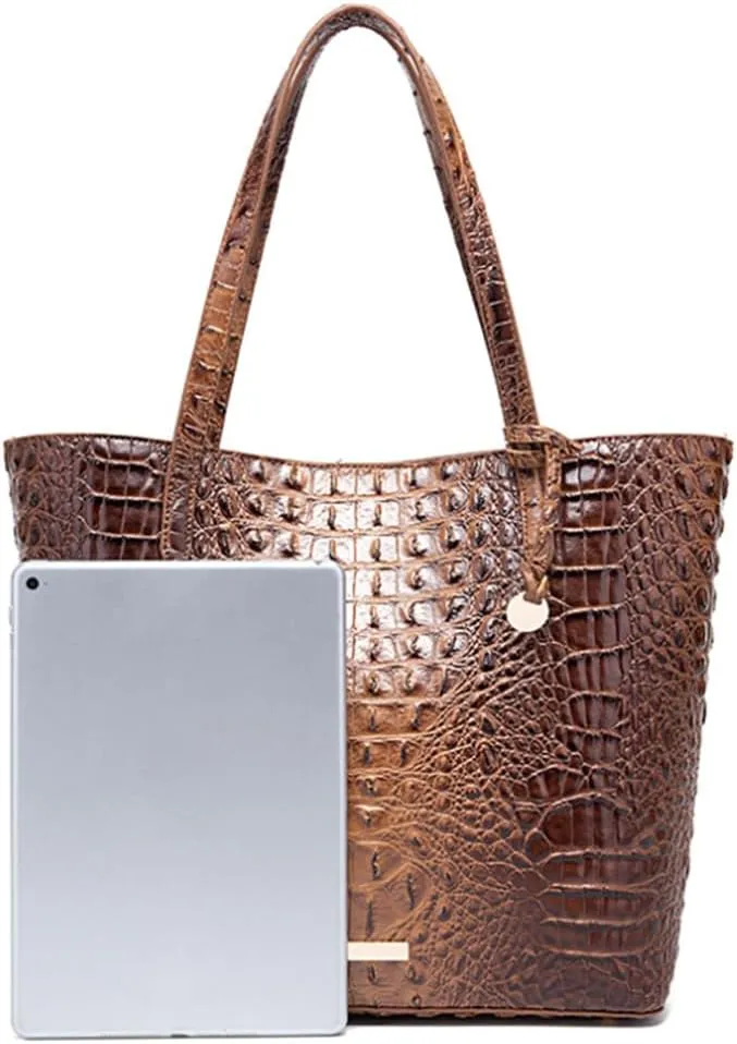 Women Tote Purses Crocodile-Embossed Pattern Shoulder Bag 2pcs PU Top Handle Handbag and Wallet