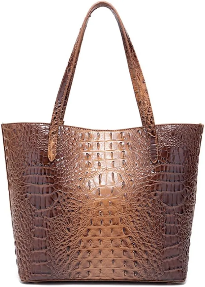 Women Tote Purses Crocodile-Embossed Pattern Shoulder Bag 2pcs PU Top Handle Handbag and Wallet