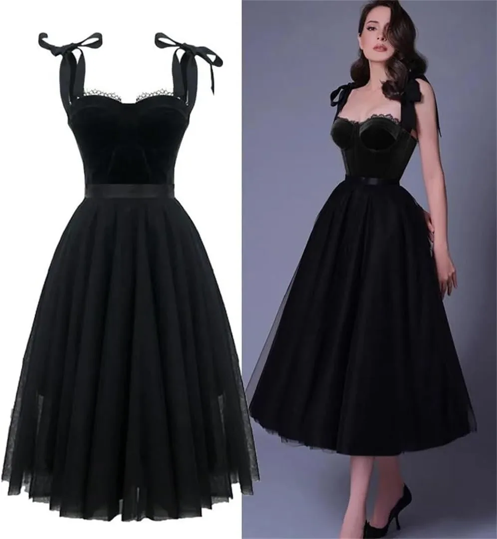 Women Vintage Designer Celebrity Strap Slim Ball Gowns Midi Party Elegant Black Swan Dresses