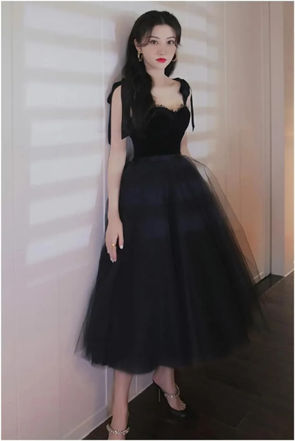 Women Vintage Designer Celebrity Strap Slim Ball Gowns Midi Party Elegant Black Swan Dresses
