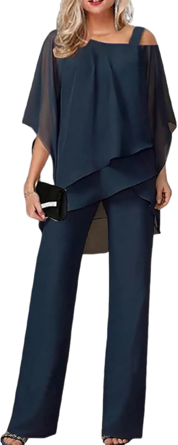 Womens 2 Piece Lounge Set 2025 Summer Casual Cold Shoulder Ruffled Tiered Top Pants Matching Travel Outfits Tracksuit