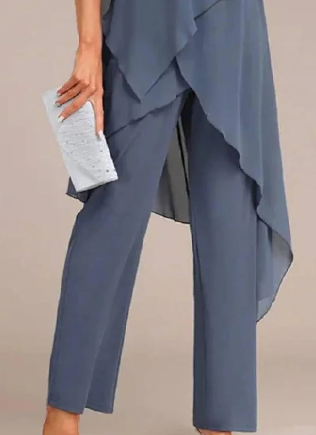 Women's 2025 Summer 2 Piece Set Casual Loose Blue Round Neck Top Wide Leg Pants Flowy Business Travel Outfits