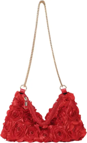 Women's 3D Flower Evening Bags Clutch Purse Floral Tote Bag Chain Crossbody Shoulder Handbags