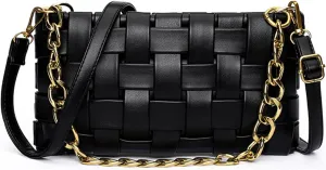 Women's Braided Shoulder Bag Weave Purse with Chain,Woven Crossbody Bag Satchel Clutch Purse with 2 Removable Strap