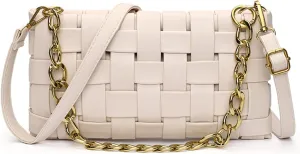 Women's Braided Shoulder Bag Weave Purse with Chain,Woven Crossbody Bag Satchel Clutch Purse with 2 Removable Strap