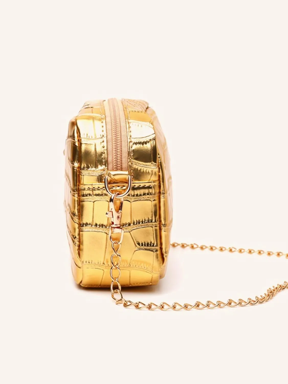 Women's Crocodile Texture Crossbody Bag Purse Glitter Clutch Glossy Party Handbag with Chain