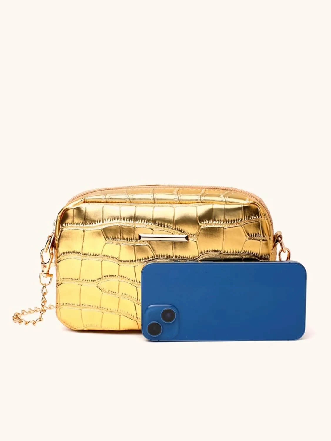 Women's Crocodile Texture Crossbody Bag Purse Glitter Clutch Glossy Party Handbag with Chain