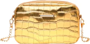 Women's Crocodile Texture Crossbody Bag Purse Glitter Clutch Glossy Party Handbag with Chain