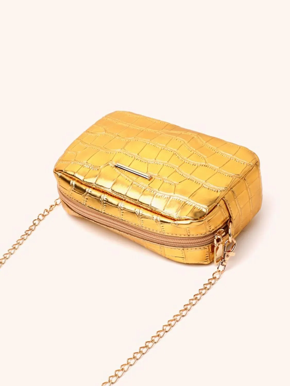 Women's Crocodile Texture Crossbody Bag Purse Glitter Clutch Glossy Party Handbag with Chain