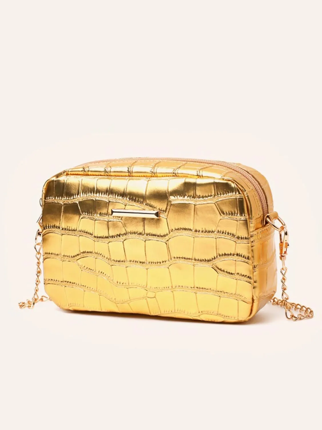 Women's Crocodile Texture Crossbody Bag Purse Glitter Clutch Glossy Party Handbag with Chain