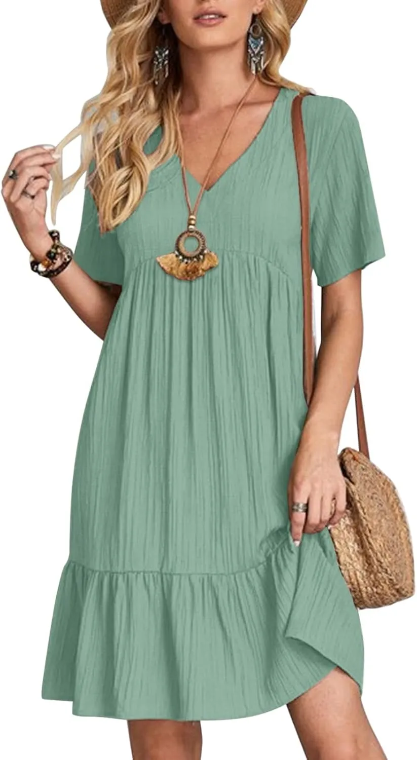 Womens Dresses Fashion Summer V Neck Half Sleeve Bohemian Floral Pattern Maxi Long Dresses Boho Flowy Dresses