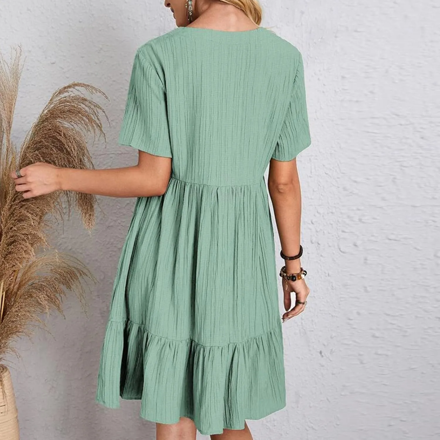 Womens Dresses Fashion Summer V Neck Half Sleeve Bohemian Floral Pattern Maxi Long Dresses Boho Flowy Dresses