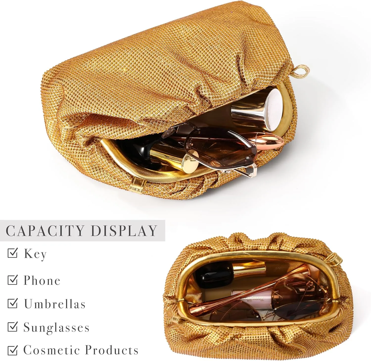 Womens Dumpling Crossbody Bag Handmade Leather Evening Clutch Bling Full Glitter Handbag Cloud Purse