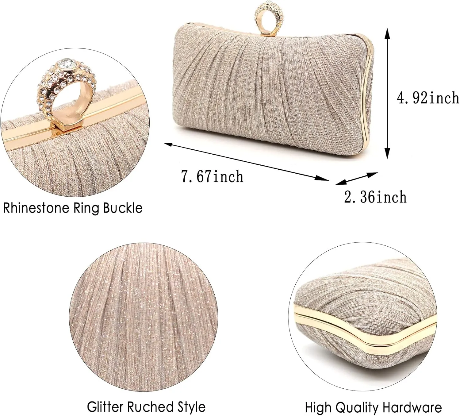 Women's Evening Bag Summer Wedding Party Clutches Pleated Evening Bag for Bridal Shoulder Handbag