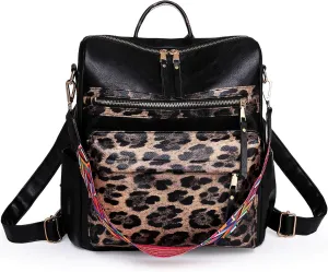Women's Fashion Backpack Purse Leather Multipurpose Design Convertible Shoulder Bag Travel bag Satchel Handbags Leopard print black