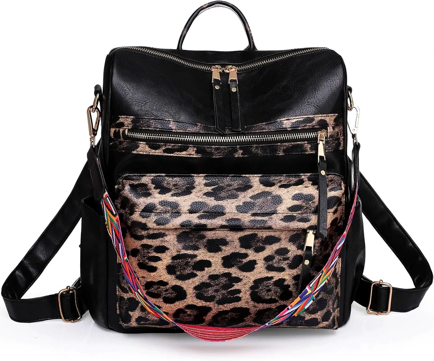 Women's Fashion Backpack Purse Leather Multipurpose Design Convertible Shoulder Bag Travel bag Satchel Handbags Leopard print black