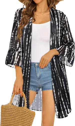 Women's Kimono Cardigans Floral Chiffon Loose Open Front Casual Summer Tops