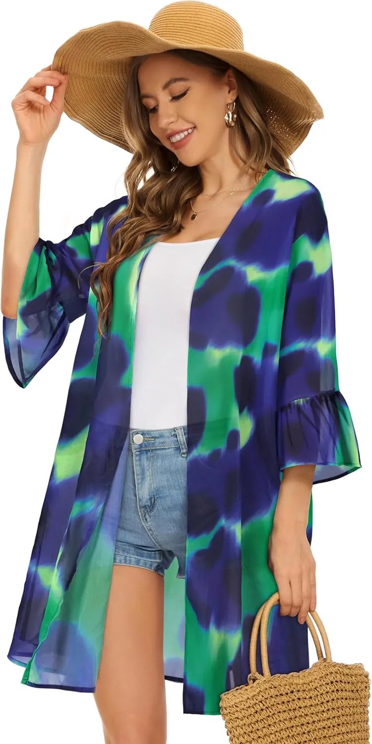 Women's Kimono Cardigans Floral Chiffon Loose Open Front Casual Summer Tops
