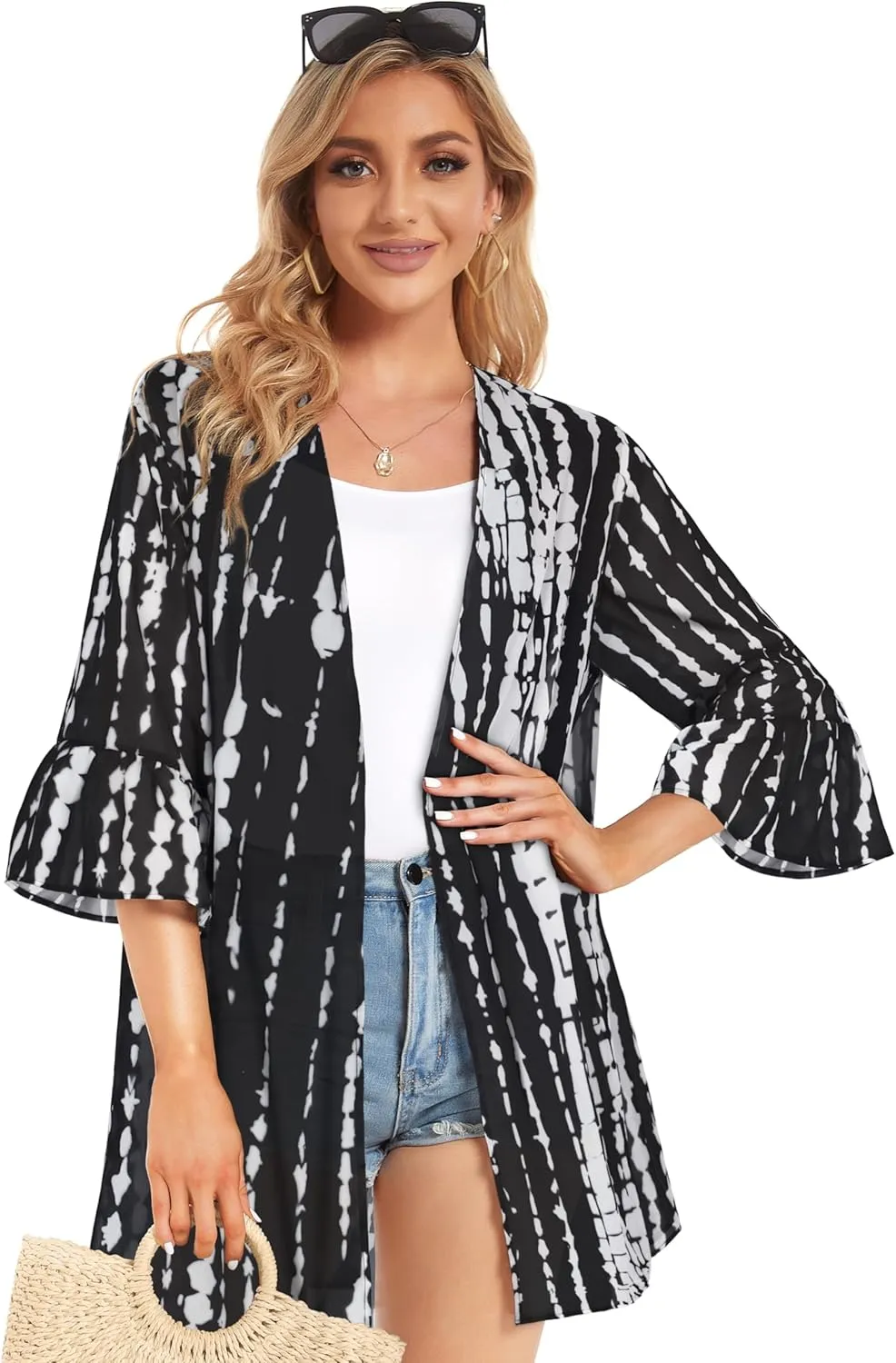 Women's Kimono Cardigans Floral Chiffon Loose Open Front Casual Summer Tops