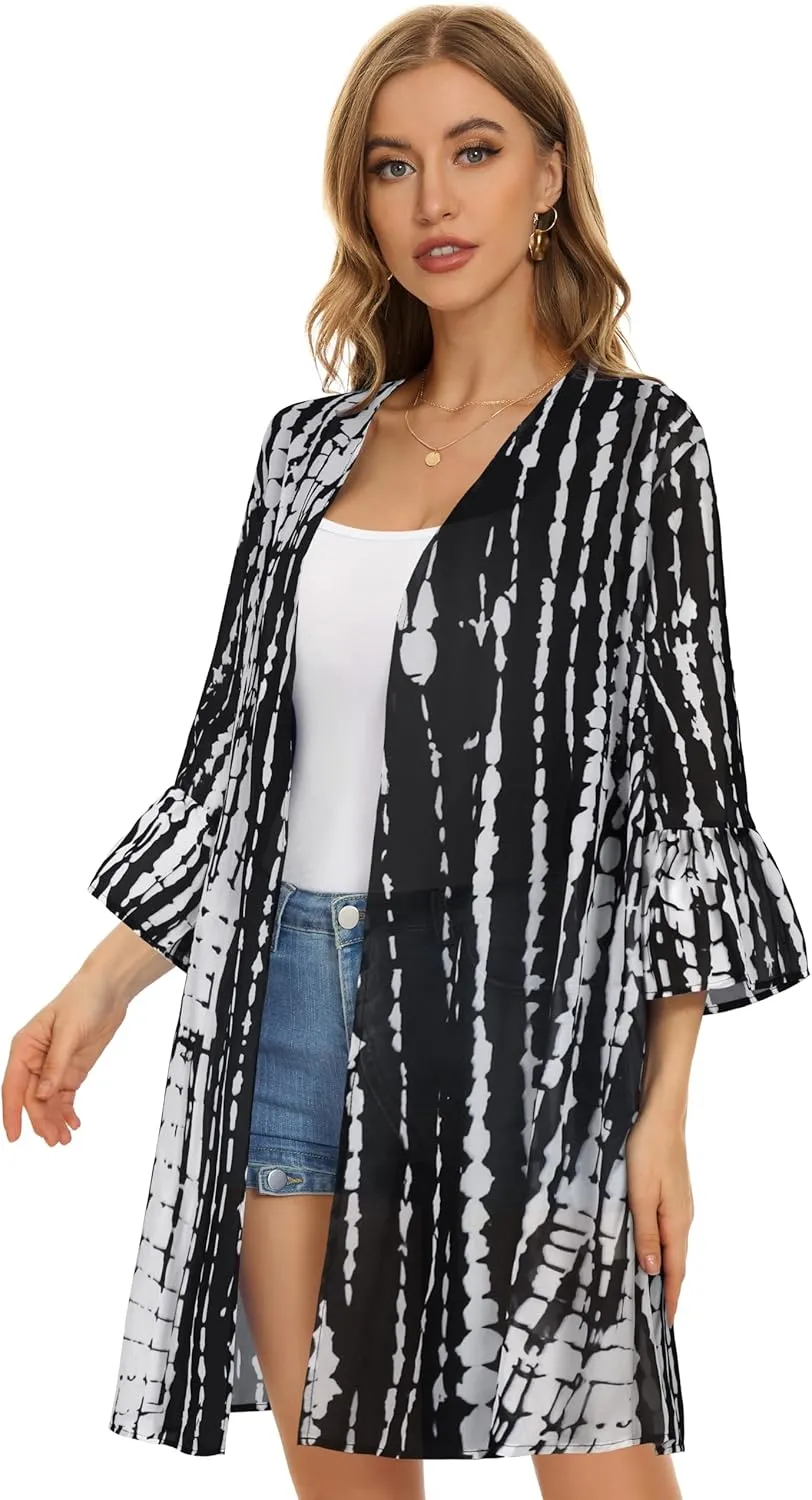 Women's Kimono Cardigans Floral Chiffon Loose Open Front Casual Summer Tops