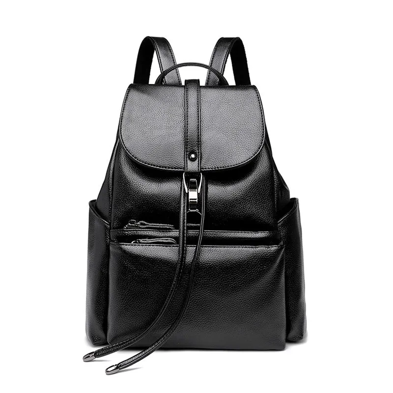 Women's Leather Korean Fashionable Simple Versatile Cowhide Backpacks