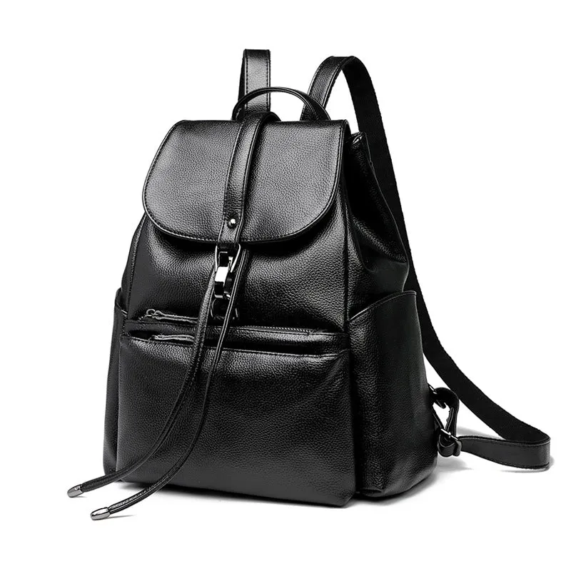 Women's Leather Korean Fashionable Simple Versatile Cowhide Backpacks