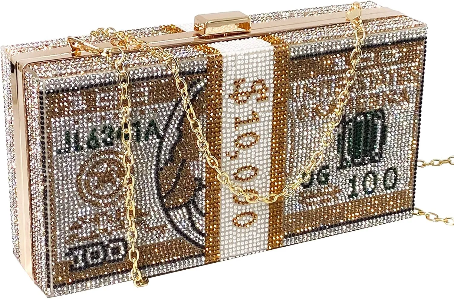 Women's Money Clutch Purse Rhinestone Bling Glitter Evening Handbag Dollar Crossbody Shoulder Bag