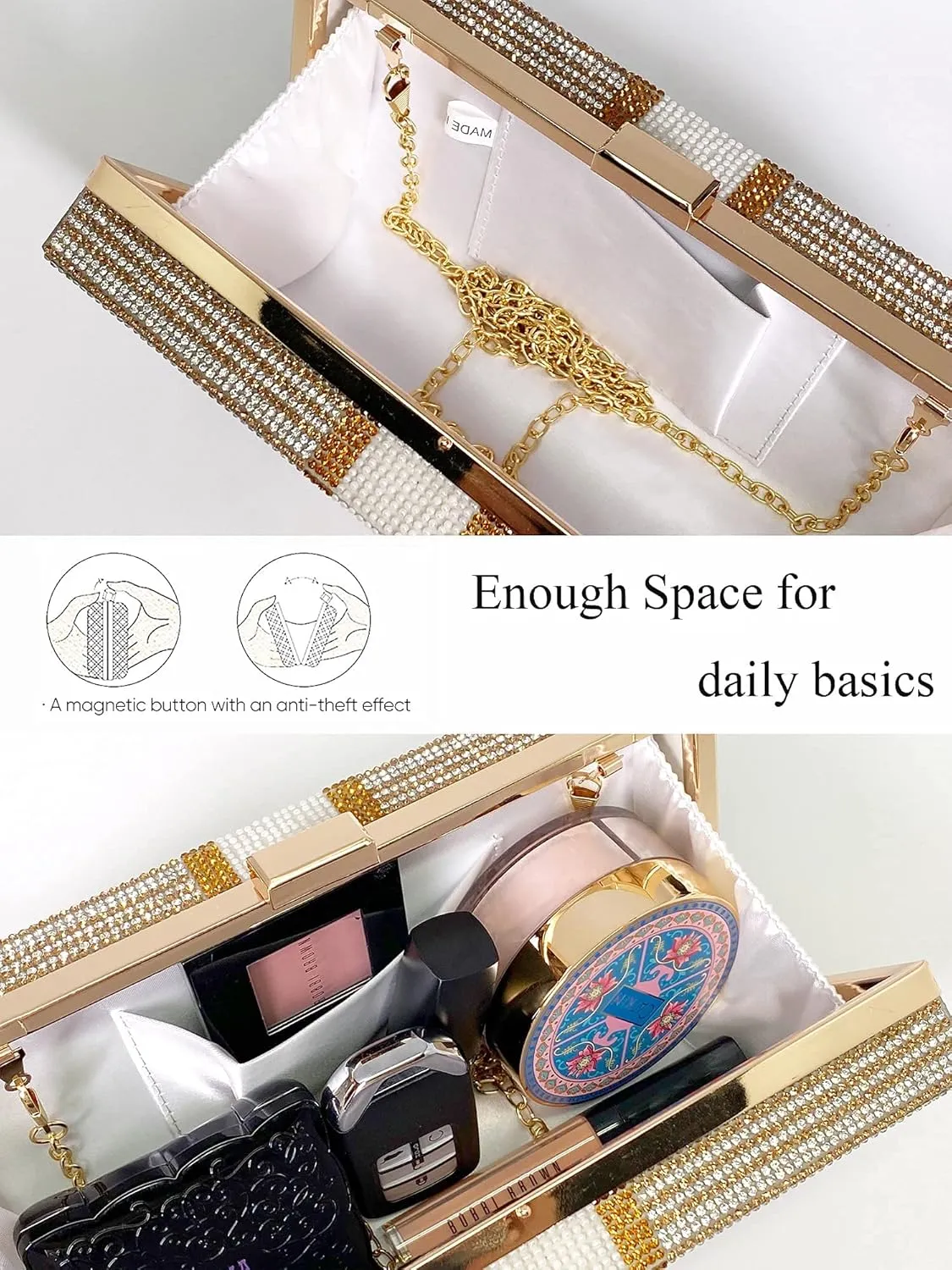Women's Money Clutch Purse Rhinestone Bling Glitter Evening Handbag Dollar Crossbody Shoulder Bag