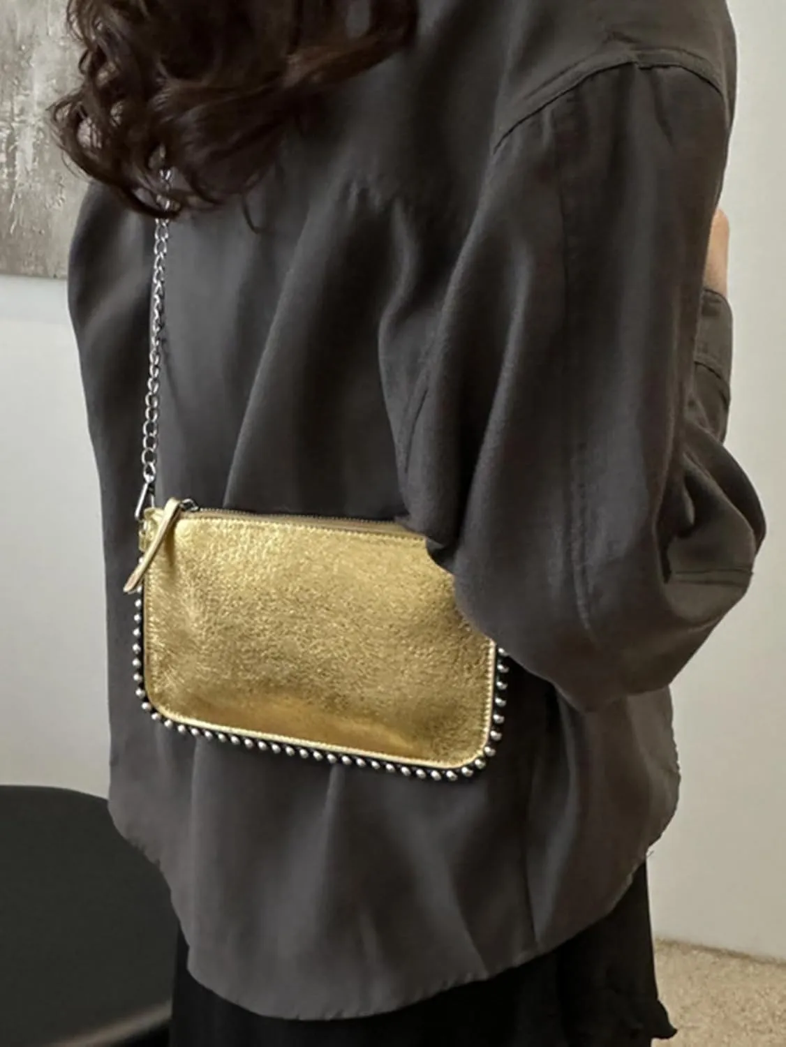 Women's Rainbow Underarm Clutch Purse Y2K Beaded Shoulder Handbags Crossbody Bags With Chain