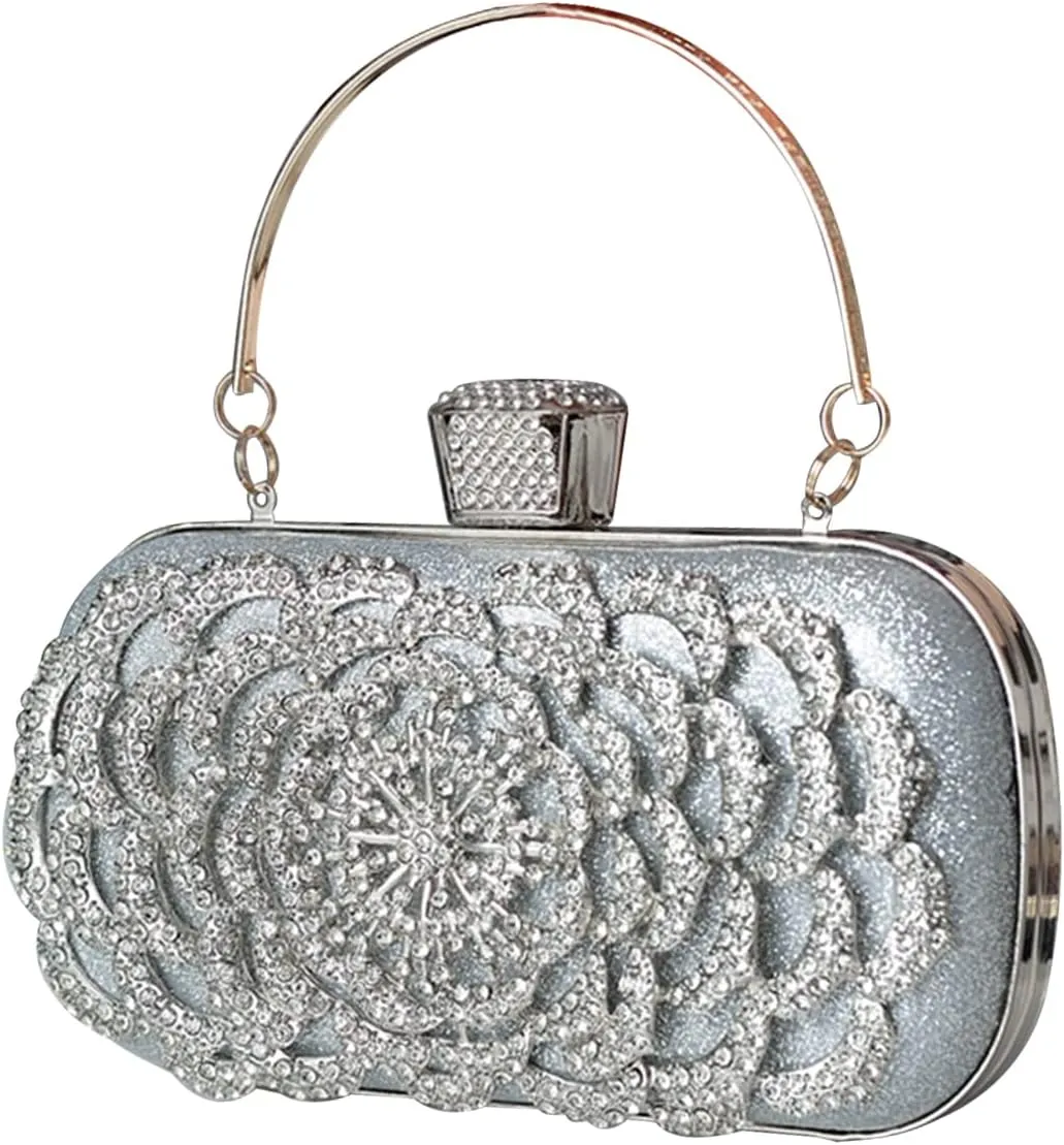 Womens Rhinestone Evening Bag Sparkly Glitter Sequin Handbag Crystal Clutch Bag Bridal Wedding Purse