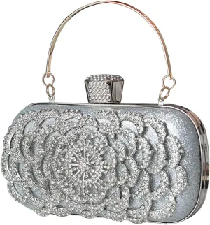Womens Rhinestone Evening Bag Sparkly Glitter Sequin Handbag Crystal Clutch Bag Bridal Wedding Purse