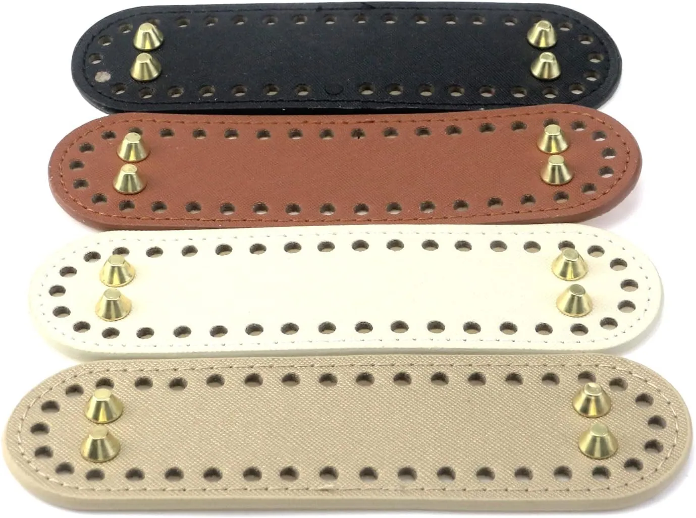 Woogim 4PCS 2"x7.1" PU Leather Bag Bottom 4 Colors Oval Bag Bottom Shaper Pad Bag Cushion Base with Holes for Crochet Bag Shoulder Bag DIY Accessories