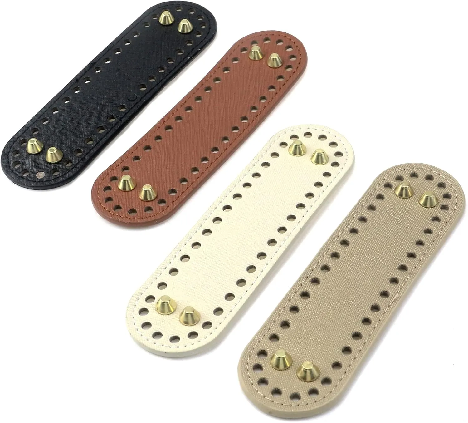 Woogim 4PCS 2"x7.1" PU Leather Bag Bottom 4 Colors Oval Bag Bottom Shaper Pad Bag Cushion Base with Holes for Crochet Bag Shoulder Bag DIY Accessories
