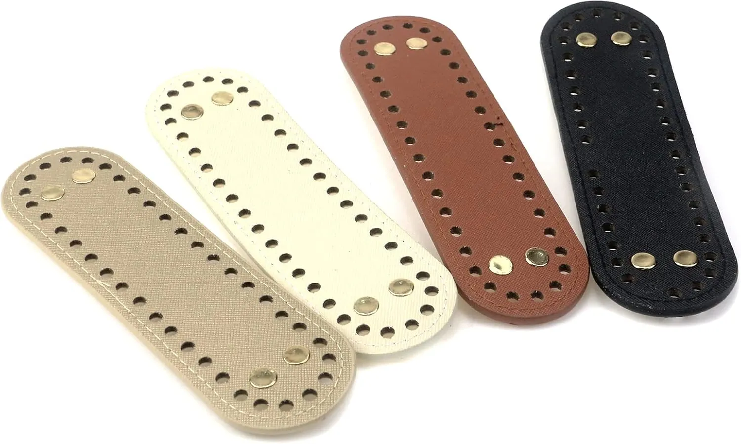 Woogim 4PCS 2"x7.1" PU Leather Bag Bottom 4 Colors Oval Bag Bottom Shaper Pad Bag Cushion Base with Holes for Crochet Bag Shoulder Bag DIY Accessories