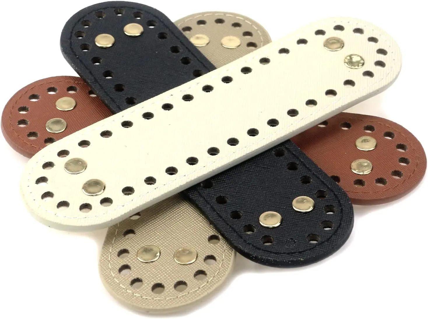 Woogim 4PCS 2"x7.1" PU Leather Bag Bottom 4 Colors Oval Bag Bottom Shaper Pad Bag Cushion Base with Holes for Crochet Bag Shoulder Bag DIY Accessories