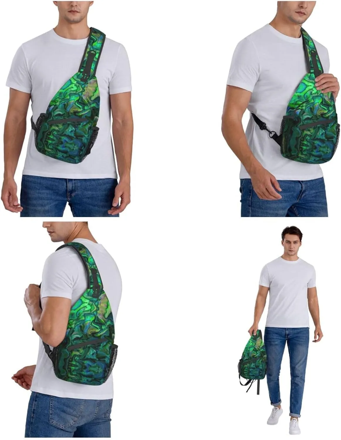 WURTON Abalone Nacre Print Crossbody Backpack Shoulder Bag Cross Chest Bag For Travel, Hiking Gym Tactical Use, MC700