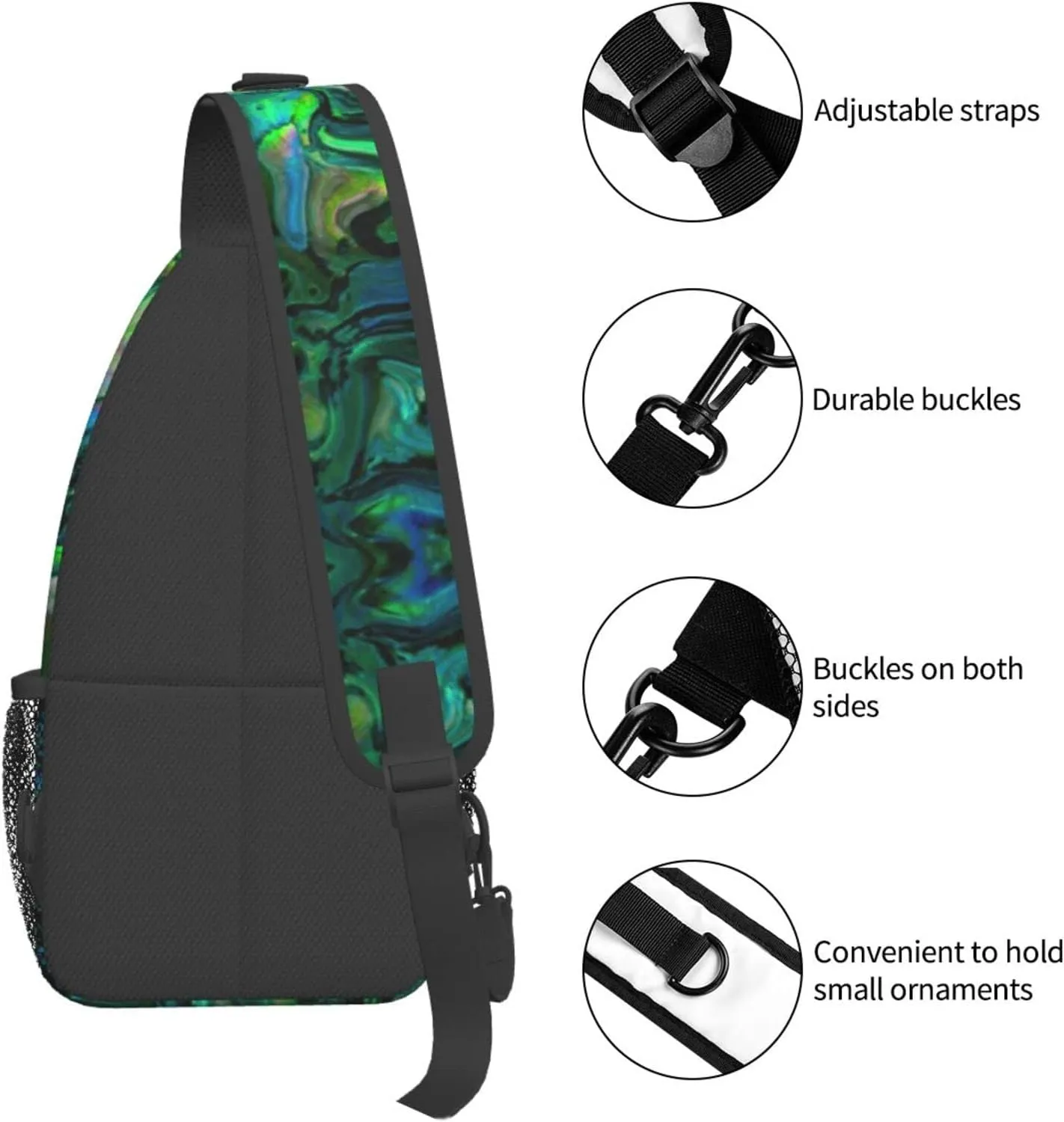 WURTON Abalone Nacre Print Crossbody Backpack Shoulder Bag Cross Chest Bag For Travel, Hiking Gym Tactical Use, MC700